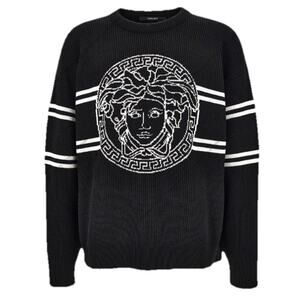 Versace Medusa Logo Wool Knit Sweater Black 42 US (52 Eu) IT 1017011 NWT $1300